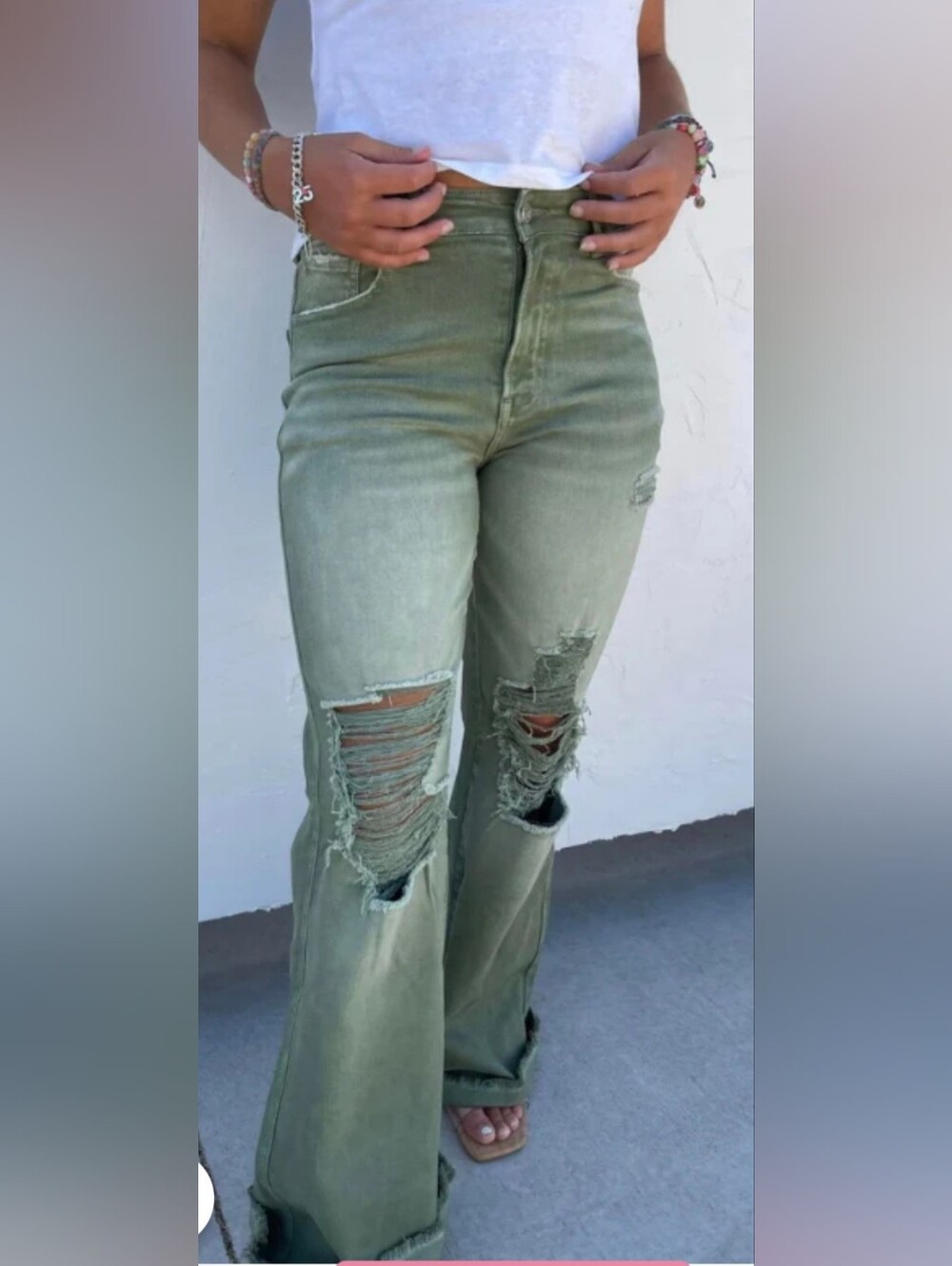 Blakeley Distressed Jeans In Olive size 11